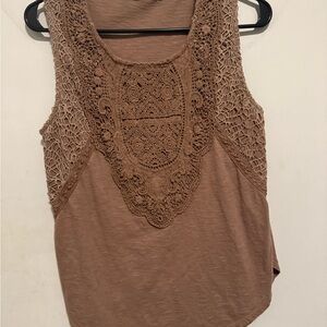 Tasha Polizzi Brown Lace Accent Sleeveless Top
